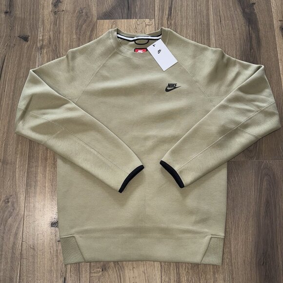 Nike Sportswear Tech Fleece Crewneck Men's Sweatshirt Size Small Tan Black - Picture 1 of 6
